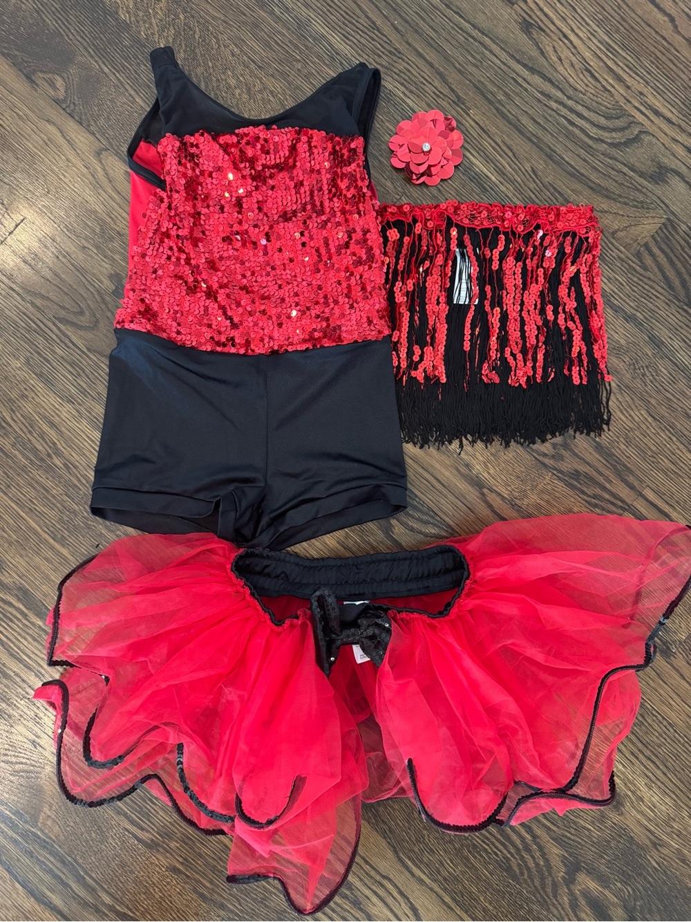 Weissman Red and Black Sequin Dance Costume Set